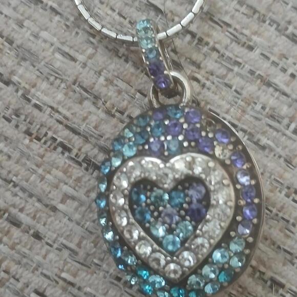 Brighton Surrender Crysyal Necklace Reversible Blue Locket Messages With Case - Picture 3 of 9